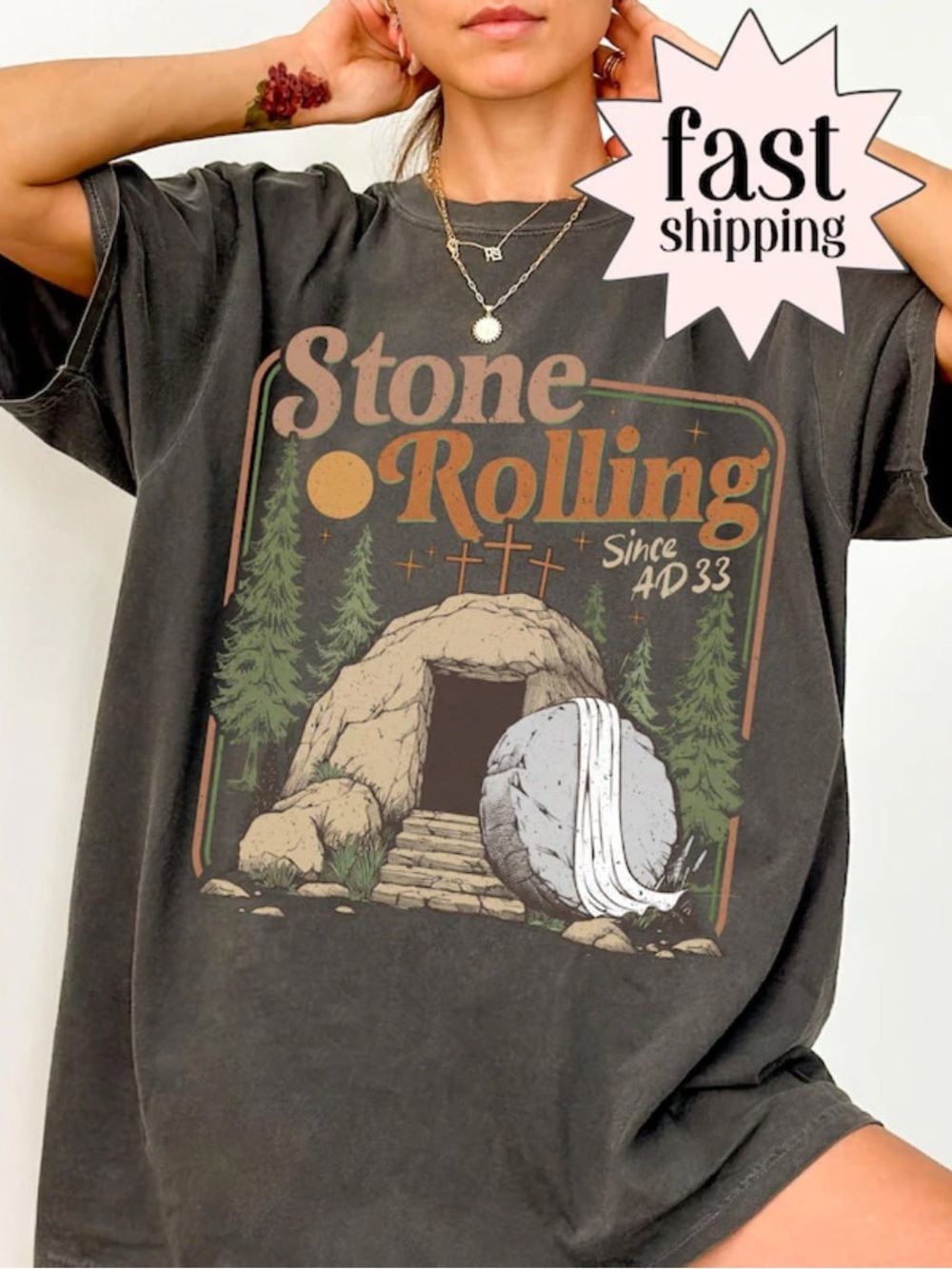 Comfort Colors 'Stone Rolling' Graphic Tee, Easter Clothing Jesus Christ Shirt